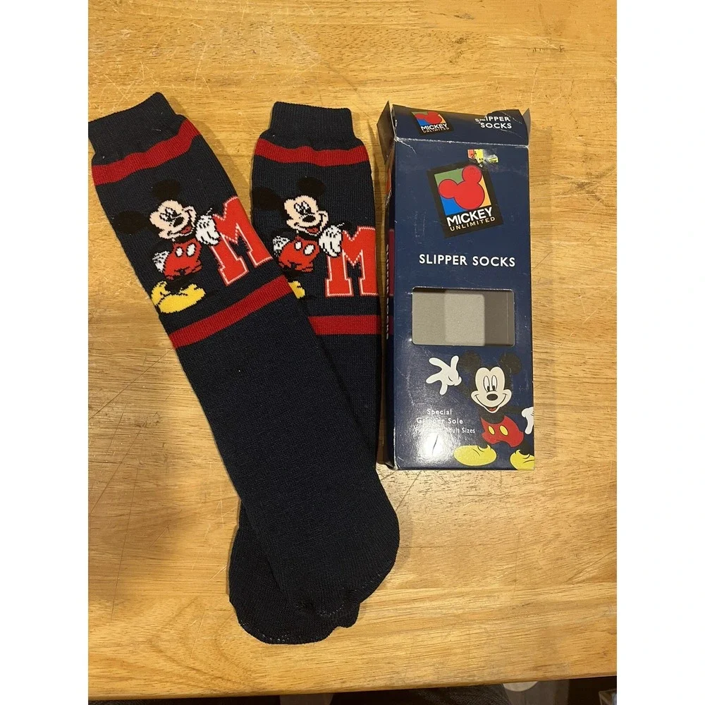 Vintage Mickey Mouse Slipper‎ Socks NIB Dark Blue Navy